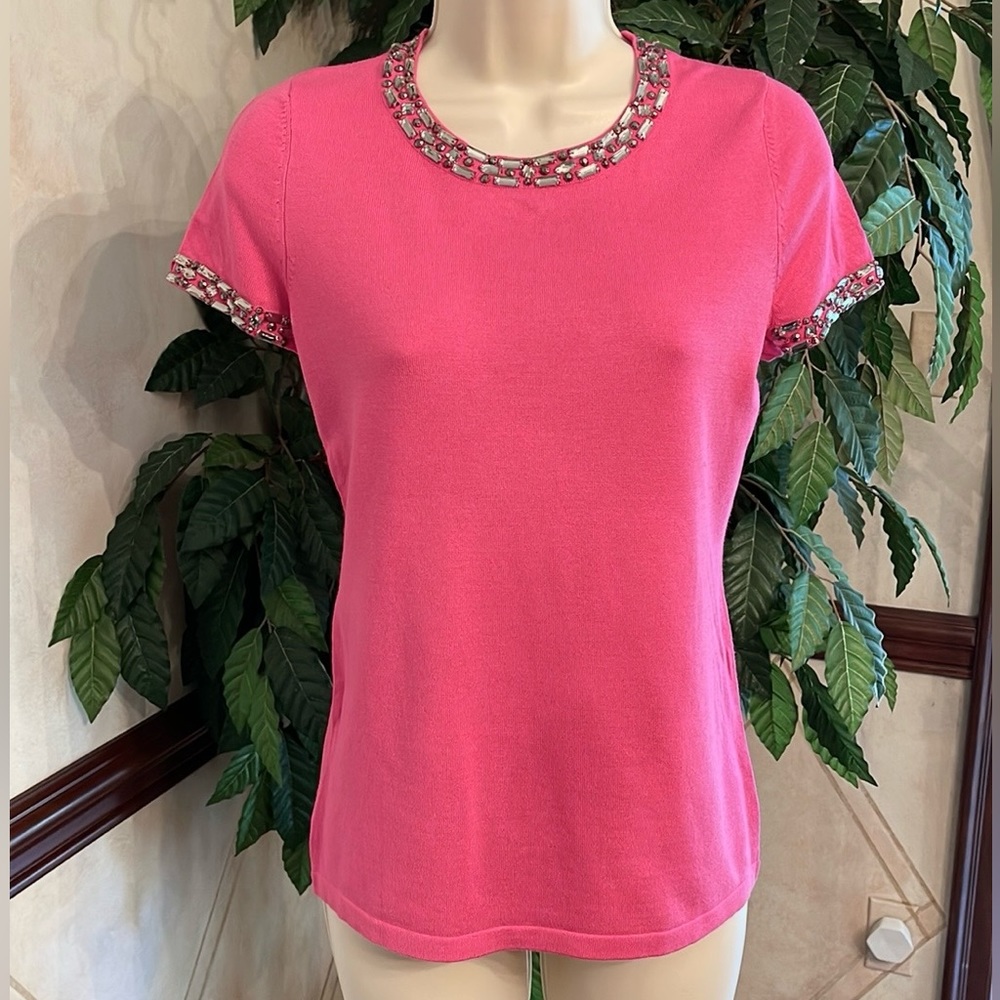 INC CRYSTAL EMBELLISHED PINK SWEATER